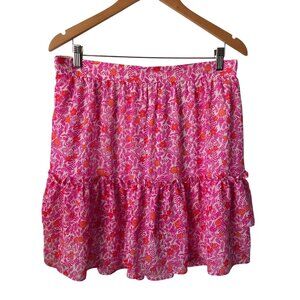J.Crew US Womens Med Pink Floral Ruffle Mini Skirt Lined Elastic Waist Summer